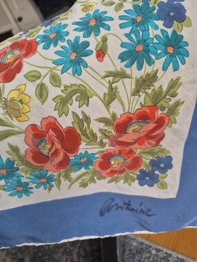 Antoine Floral Silk Scarf - Blue, Red & Teal